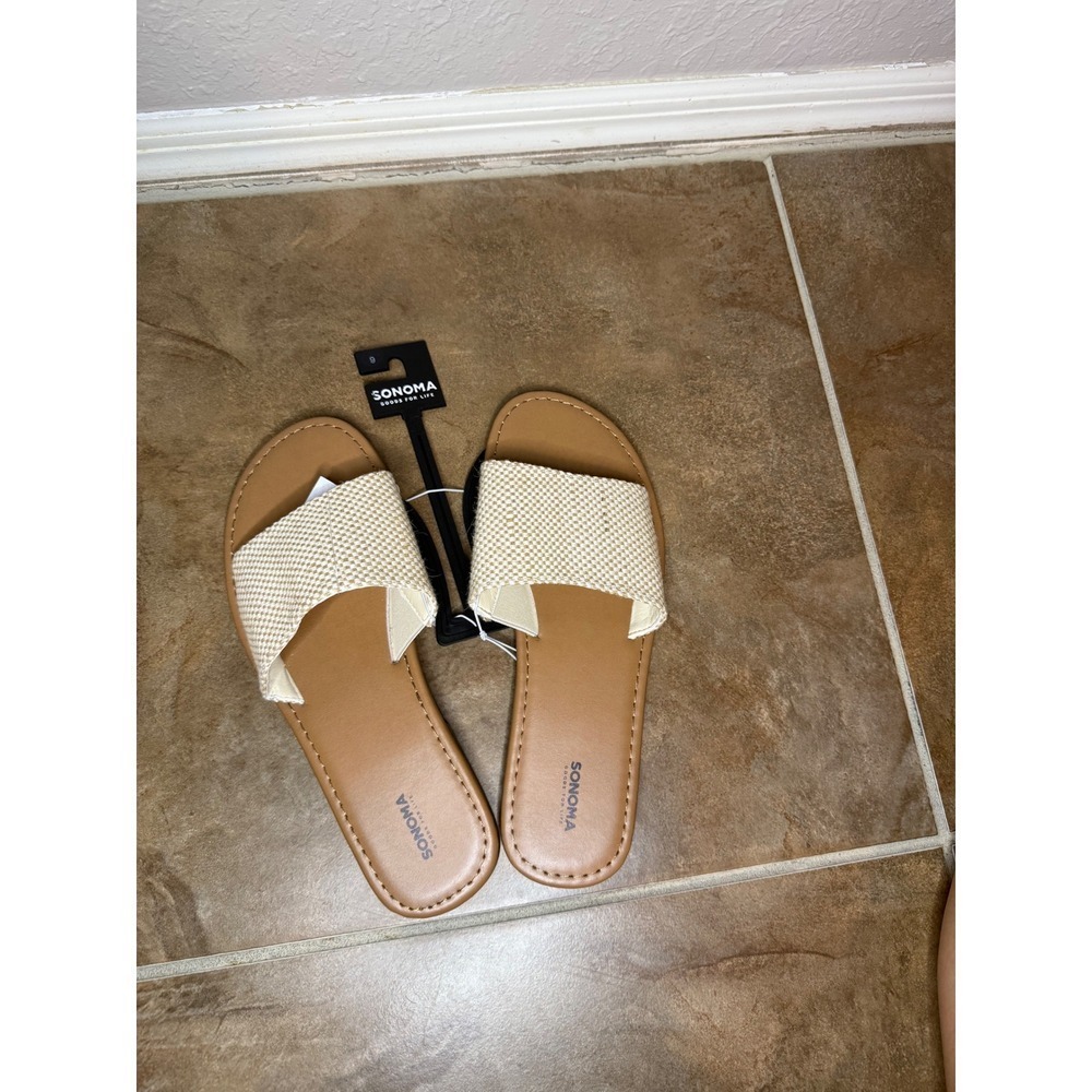 Sonoma Goods for Life Women's Sandals Slides Cream Woven Size 9 Casual